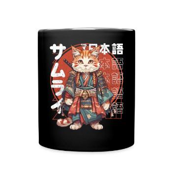 Chat samouraï Kawaii Chat ninja japonais - Mug uni - noir - Devant