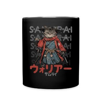 Samurai Cat Kawaii Japanese Ninja Cat - Full Colour Mug - black - Front