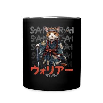 Samurai Cat Kawaii Japanische Ninja Katze - Tasse einfarbig - Schwarz - Vorne