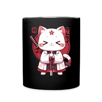 Samurai Cat Kawaii Japanische Ninja Cat - Tasse einfarbig - Schwarz - Vorne