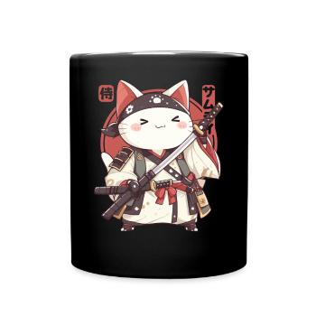 Samurai Cat Kawaii Japanische Ninja Cat - Tasse einfarbig - Schwarz - Vorne
