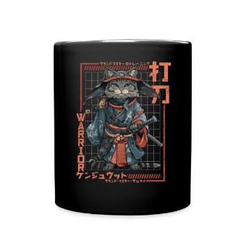 Chat samouraï Kawaii Chat ninja japonais - Mug uni - noir - Devant