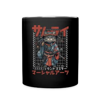 Samurai Cat Kawaii Japanese Ninja Cat - Full Colour Mug - black - Front