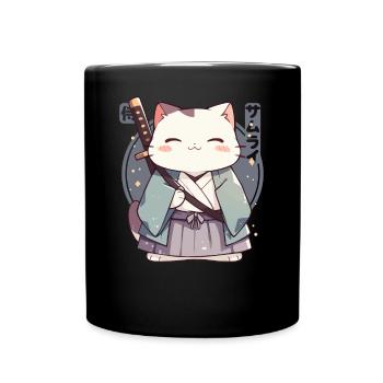 Samurai Cat Kawaii Japanese Ninja Cat - Full Colour Mug - black - Front