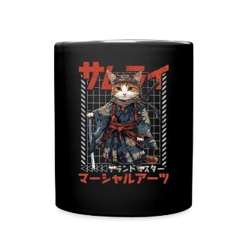 Samurai Cat Kawaii Japanische Ninja Katze - Tasse einfarbig - Schwarz - Vorne