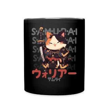 Samurai Cat Kawaii Japanese Ninja Cat - Full Colour Mug - black - Front