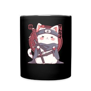 Samurai Cat Kawaii Japanische Ninja Cat - Tasse einfarbig - Schwarz - Vorne