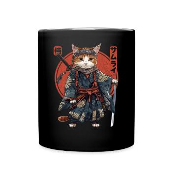 Samurai Cat Kawaii Japanese Ninja Cat - Full Colour Mug - black - Front