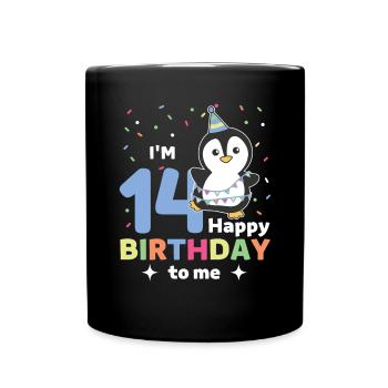 Penguin for 14th birthday for children fourteen - Full Colour Mug - black - Front
