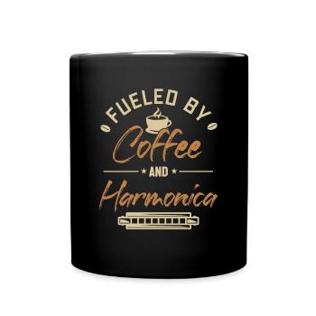 Alimenté par le café et l’harmonica Mouth Harp - Mug uni - noir - Devant