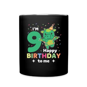 Drache zum 9. Geburtstag Kinder neun Jahre alt - Tasse einfarbig - Schwarz - Vorne