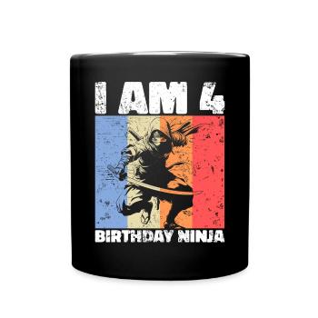 4th Birthday Ninja Retro Boy 4 Years Gift - Full Colour Mug - black - Front