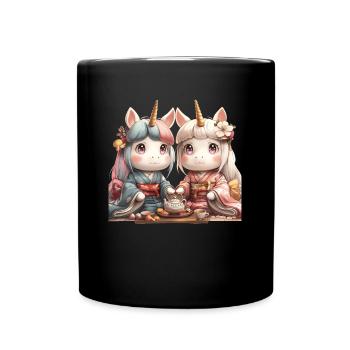 Unicorn Tea Ceremony Kawaii Japanese - Full Colour Mug - black - Front