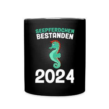 Seepferdchen bestanden 2024 Frühschwimmer Geschenk - Tasse einfarbig - Schwarz - Vorne