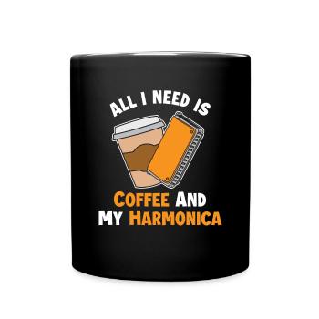 Le café et ma harpe à bouche harmoniciste harmoniciste - Mug uni - noir - Devant