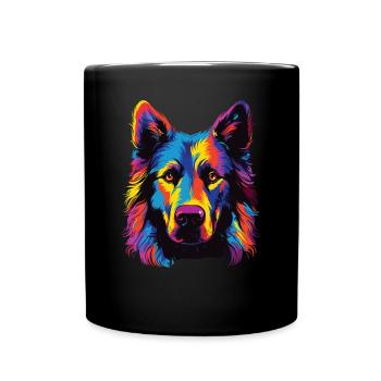 Aquarelle coloré chien de berger belge - Mug uni - noir - Devant