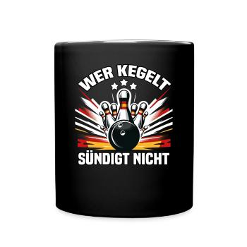 Wer kegelt sündigt nicht Kegel Kegelverein Design - Tasse einfarbig - Schwarz - Vorne