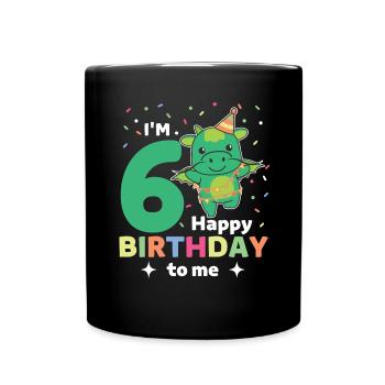 Drache zum 6. Geburtstag Kinder sechs Jahre alt - Tasse einfarbig - Schwarz - Vorne