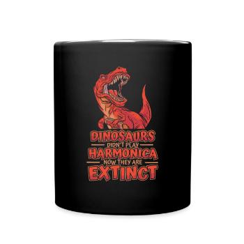 Dinosaurs Didn't Play Harmonica Mouth Harp - Full Colour Mug - black - Front