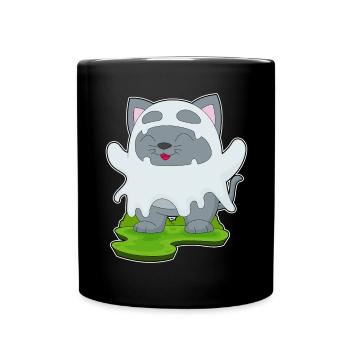 Katze Halloween Geist - Tasse einfarbig - Schwarz - Vorne