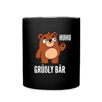 Huhu Grüßly Bär - Tasse einfarbig - Schwarz - Vorne