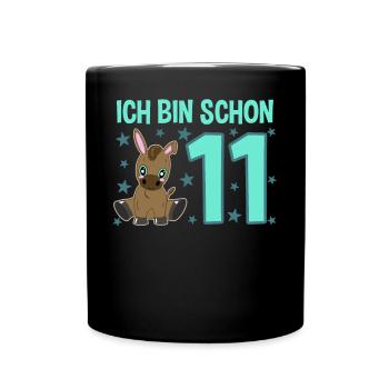 Elf Jahre Esel: Fröhlicher Geburtstagsstar - Tasse einfarbig - Schwarz - Vorne