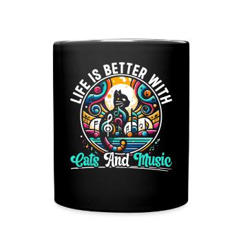 Musikkatze Musikinstrument Kitty Haustier Musiker - Tasse einfarbig - Schwarz - Vorne