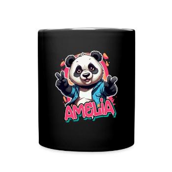 AMELIA - Schöner Mädchen Name mit coolem Panda - Tasse einfarbig - Schwarz - Vorne