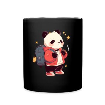 Pandabär Schulkind Japanischer Riesenpanda - Tasse einfarbig - Schwarz - Vorne