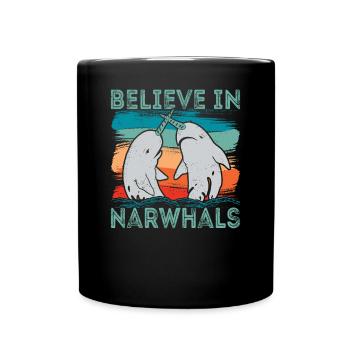 Croyez en l’amour du narval Animaux de baleine de mer - Mug uni - noir - Devant