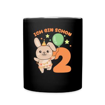 Ich bin schon 2 Hasen Geburtstags Kinder - Tasse einfarbig - Schwarz - Vorne