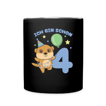 J’ai déjà 4 enfants d’anniversaire suricate - Mug uni - noir - Devant