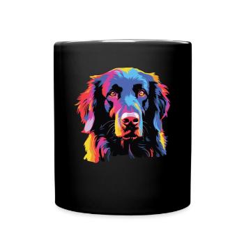 Watercolor Colorful Flat Coated Retriever - Full Colour Mug - black - Front