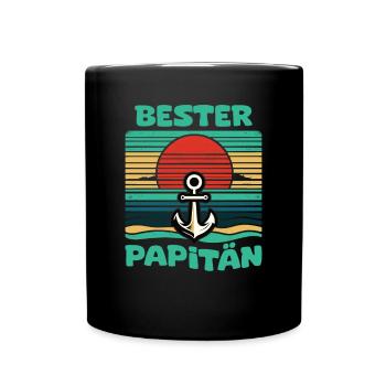 Papitän Vatertag bester Papa Anker - Tasse einfarbig - Schwarz - Vorne