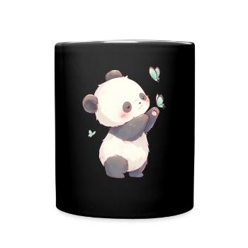 Pandabär Schmetterlinge Japanischer Riesenpanda - Tasse einfarbig - Schwarz - Vorne
