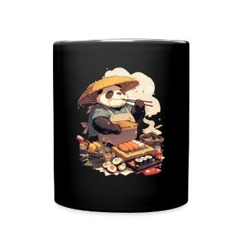 Pandabär Sushi Japanischer Riesenpanda - Tasse einfarbig - Schwarz - Vorne