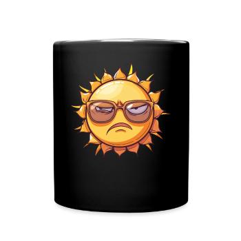 Sun with sunglasses and frown - Full Colour Mug - black - Front