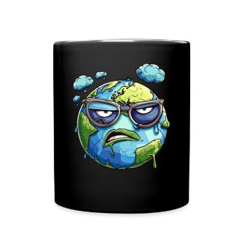 Annoyed earth with glasses and clouds - Full Colour Mug - black - Front
