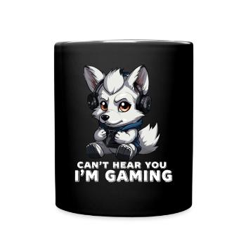 Can't Hear You I'm Gaming Wolf Video Games Gamer - Full Colour Mug - black - Front