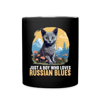 Russian Blue Cat Russisch Blau Katze - Full Colour Mug - black - Front
