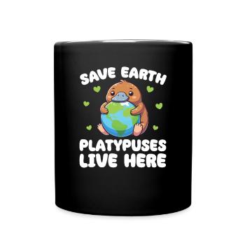Save the Earth Platypuses Live Here Earth Day - Full Colour Mug - black - Front