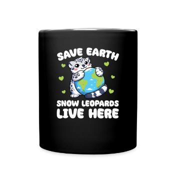 Save the Earth Snow Leopards Live Here Earth - Full Colour Mug - black - Front