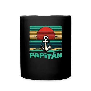 Papitän Vatertag bester Papa Anker - Tasse einfarbig - Schwarz - Vorne