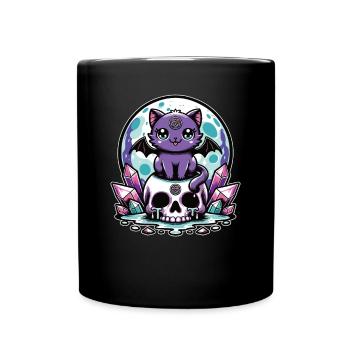 Kawaii Pastel Goth Cute Creepy Katze Fledermaus - Tasse einfarbig - Schwarz - Vorne