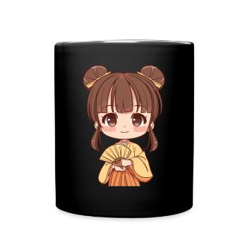 Cute Anime Girl With Fan - Full Colour Mug - black - Front