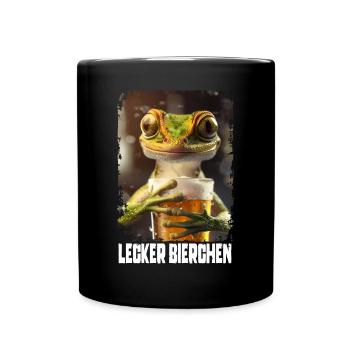 Lecker Bierchen Gecko - Tasse einfarbig - Schwarz - Vorne