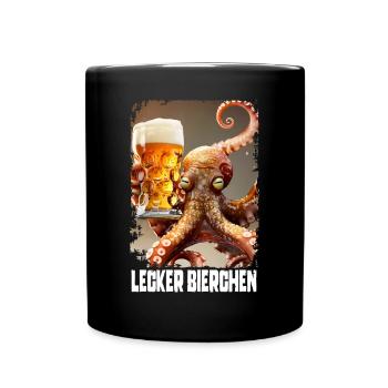Lecker Bierchen Oktopus - Tasse einfarbig - Schwarz - Vorne