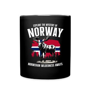 Norwegen Abenteuer: Elch und norwegische Flagge - Tasse einfarbig - Schwarz - Vorne