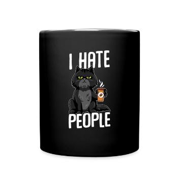 Katze I hate people BLACK - Tasse einfarbig - Schwarz - Vorne