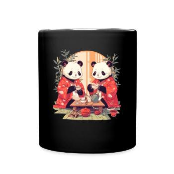 Panda Bear Tea Ceremony Japanese Giant Panda - Full Colour Mug - black - Front
